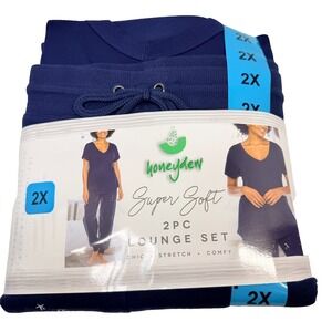 Honeydew Super Soft Lounge Set V-Neck Jogger Pants Women's 2XL Cozy Navy